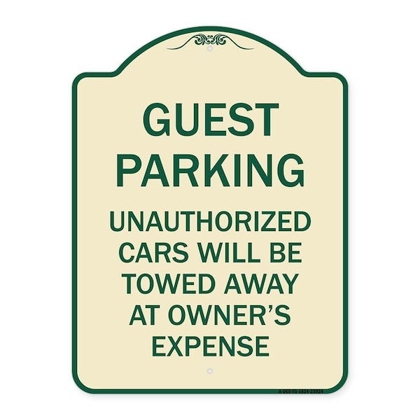 Signmission Guest Parking Unauthorized Cars Towed Away Owners Expense Alum Sign, 18" L, 24" H, TG-1824-23924 A-DES-TG-1824-23924 - main